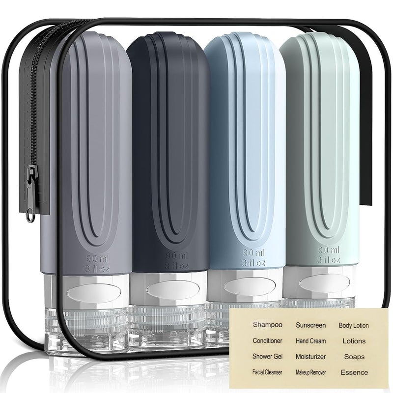 YIIMER Travel Bottles for Toiletries, 3oz TSA Approved Travel Size Toiletries, Silicone Leak-Proof Refillable Containers, Squeezable Liquid Essentials Bottles W/Clear Bag (GRAY) - Image 1